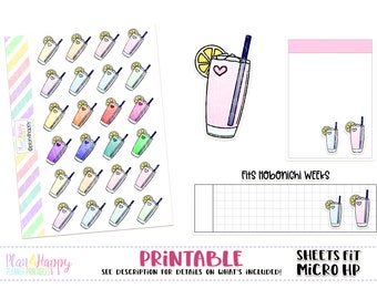 Cócteles, pegatinas de planificador imprimibles, hojas se ajustan Micro notas felices, pegatinas de garócula, pegatinas de iconos, iconos del planificador, iconos de garócula