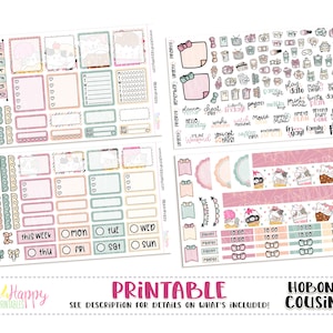 Hobonichi Cousin (A5) Kit semanal, Kit semanal de gatos de sorvete, adesivos de planejador para impressão, Kit semanal para impressão, Kit semanal de Hobonichi