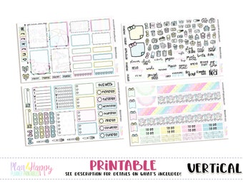 Vertical Planner Weekly Kit, Kawaii Summer Weekly Kit, Printable Planner Stickers, Printable Stickers, Printable Weekly Kit