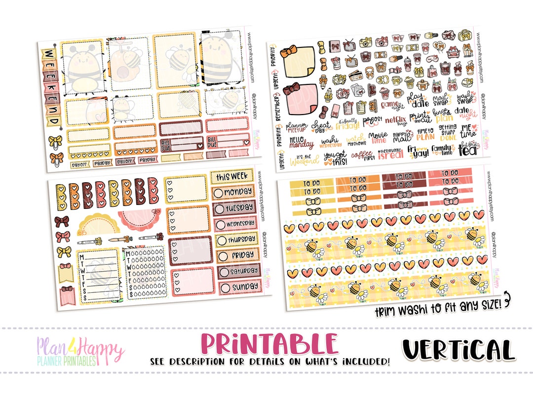 Printable Weekly Kit, Vertical Planner Weekly Kit, Honey Bees Weekly ...