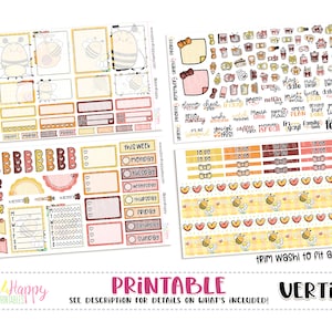 Kit semanal imprimible, kit semanal de planificador vertical, kit semanal de abejas melíferas, pegatinas de planificador imprimibles, pegatinas imprimibles
