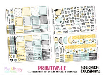 Hobonichi Cousin (A5) Weekly Kit, Sweet Bumblebees Weekly Kit, Printable Planner Stickers, Printable Weekly Kit, Hobonichi Weekly Kit