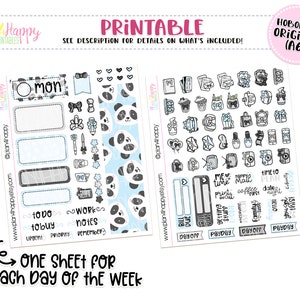 Hobonichi Original (A6) Kit semanal, Kit semanal Blue Panda, Adesivos de planejador para impressão, Kit diário, Hobonichi A6 versão japonesa