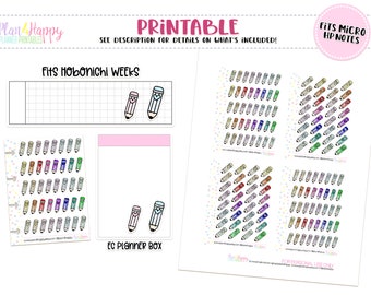 Printable Planner Stickers, Pencil Stickers, Fits Micro Happy Notes, Tiny Stickers, Doodle Stickers, Hobonichi Weeks Stickers