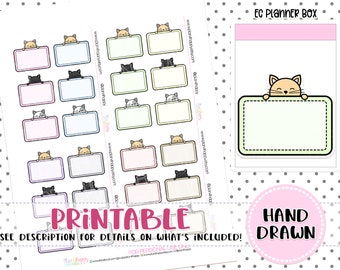 Printable Planner Stickers, Peekaboo Cat Half Boxes, Doodle Stickers, Printable Doodle Stickers, Hand Drawn Stickers, Peekaboo Stickers