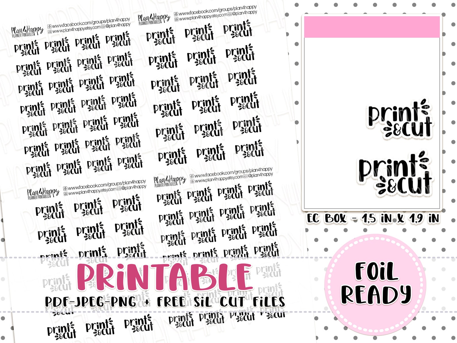 Foil Ready Printable Planner Stickers Print &amp; Cut Script | Etsy
