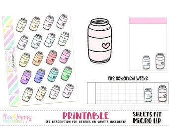 Soda Can, Printable Planner Stickers, Fits Micro Happy Notes, Hobonichi Weeks Stickers, Tiny Stickers, Doodle Stickers