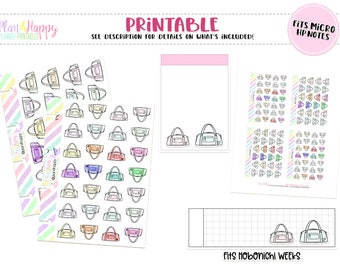 Printable Planner Stickers, Gym Bag Stickers, Fits Micro Happy Notes, Tiny Stickers, Doodle Stickers, Hobonichi Weeks Stickers