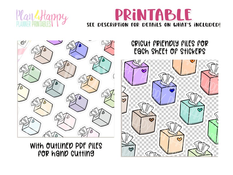 Tissue Note Sticker Tissue Box Stickers, Printable Planner Stickers, Sheets Fit Micro Happy ...