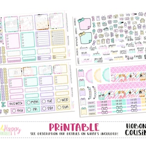 Hobonichi Cousin (A5) Kit semanal, Boba Cats Kit semanal, Pegatinas imprimibles para planificadores, Kit semanal imprimible, Kit semanal Hobonichi