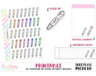 Prueba de embarazo, pegatinas de planificador imprimibles, hojas ajustar micro notas felices, pegatinas doodle, pegatinas icono, iconos del planificador, iconos doodle