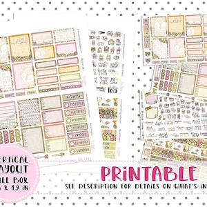Puede incluir: Un conjunto de pegatinas imprimibles para planificador en diseño vertical. Las pegatinas presentan un esquema de color rosa, dorado y beige con diseños florales y de zorro. Las pegatinas de caja completa miden 3,8 x 4,8 cm.