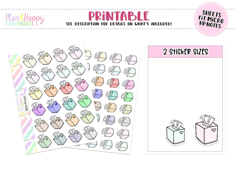 Tissue Note Sticker Tissue Box Stickers, Printable Planner Stickers, Sheets Fit Micro Happy ...