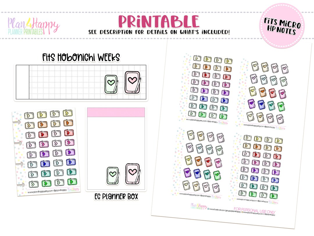Printable Planner Stickers, Tablet Stickers, Fits Micro Happy Notes