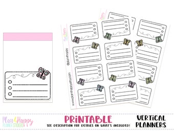 Butterfly Half Boxes - Checklist, for Standard Vertical Planners, Printable Planner Stickers, Planner Stickers, Planner Boxes