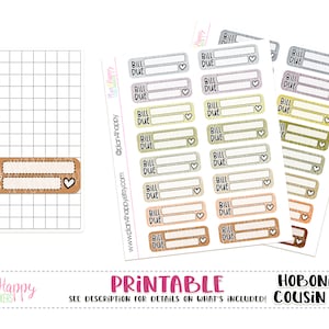 Bill Due Stickers - Set 03 - Neutral, for Hobonichi Cousin (A5), Printable Planner Stickers, Planner Stickers, Planner Boxes