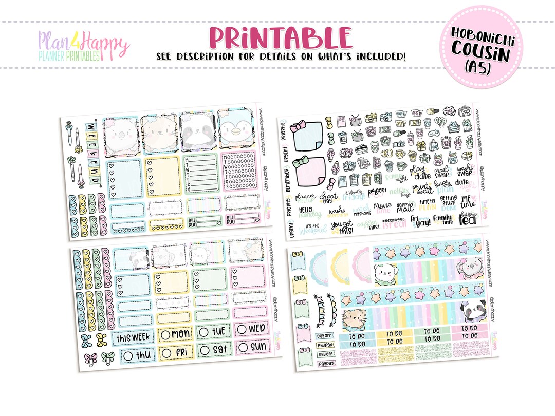 Hobonichi Cousin (A5) Weekly Kit, Kawaii Donuts Weekly Kit, Printable ...