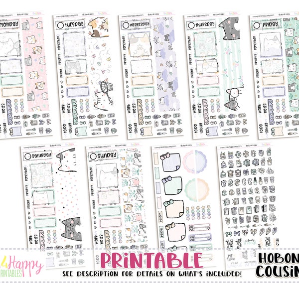 Hobonichi Cousin (A5) Daily Kit, Spring Kitties Kit , Hobonichi Cousin Stickers, Hobonichi Stickers, Printable Planner Stickers