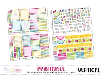 Printable Weekly Kit, Vertical Planner Weekly Kit, Kawaii Apples Weekly Kit, Printable Planner Stickers, Printable Stickers