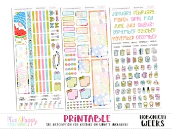 Hobonichi Weeks Monthly Kit, Summer Gnomes Hobonichi Weeks Monthly, Printable Planner Stickers, Printable Monthly Kit, Hobonichi