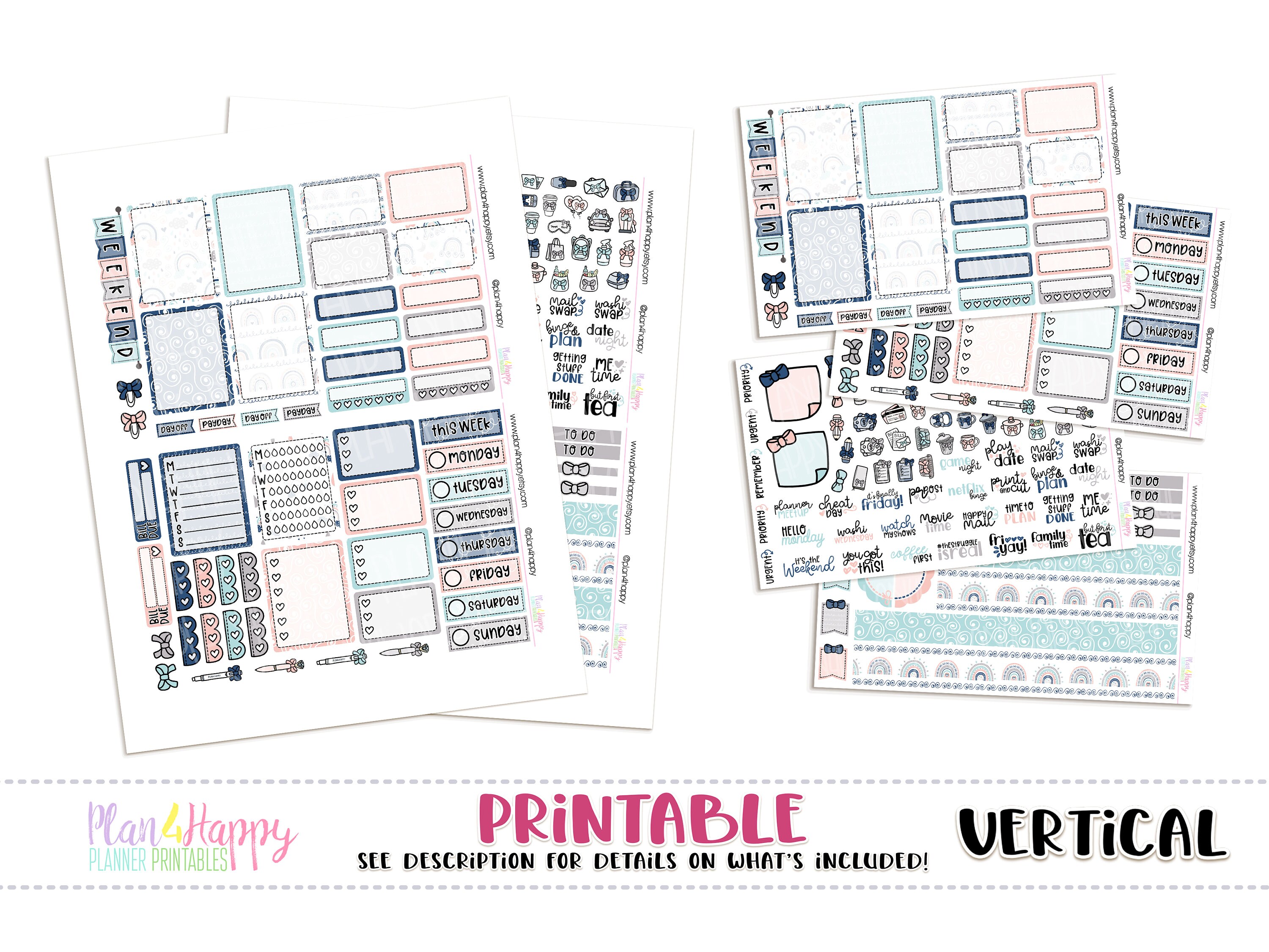 Printable Weekly Kit Vertical Planner Weekly Kit Pastel | Etsy
