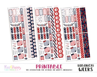 Hobonichi Weeks Mini Weekly Kits, Navy Cherries, 3 Mini Weekly Kits, Hobonichi Weeks Stickers, Hobo Weeks, Hobonichi Stickers