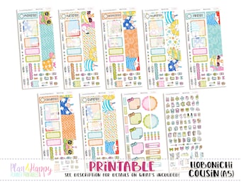 Hobonichi Cousin (A5) Daily Kit, Summer Gnomes Kit , Hobonichi Cousin Stickers, Hobonichi, Hobonichi Stickers, Printable Planner Stickers