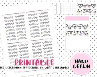 Printable, Doodle Garlands, Printable Kawaii Stickers, Doodle Headers, Doodle Banners, Doodle Stickers, Hand Drawn Sticker