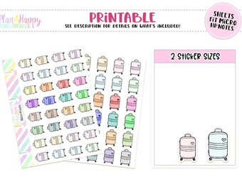 Suitcase Stickers, Printable Planner Stickers, sheets Fit Micro Happy Notes, Tiny Stickers, Doodle Stickers, Hobonichi Weeks Stickers