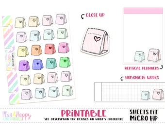 Bolsa de almuerzo, pegatinas de planificador imprimibles, hojas ajustar micro notas felices, pegatinas doodle, pegatinas icono, iconos del planificador, iconos doodle