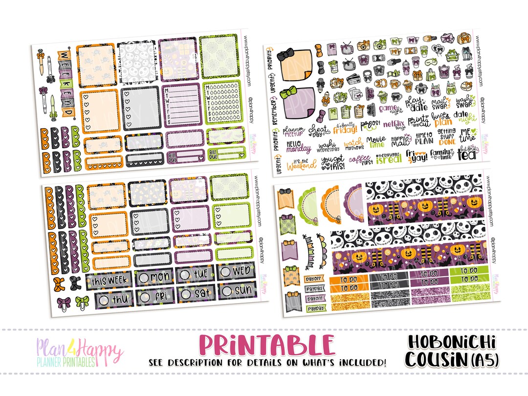 Hobonichi Cousin (A5) Weekly Kit, Halloween Weekly Kit, Printable ...