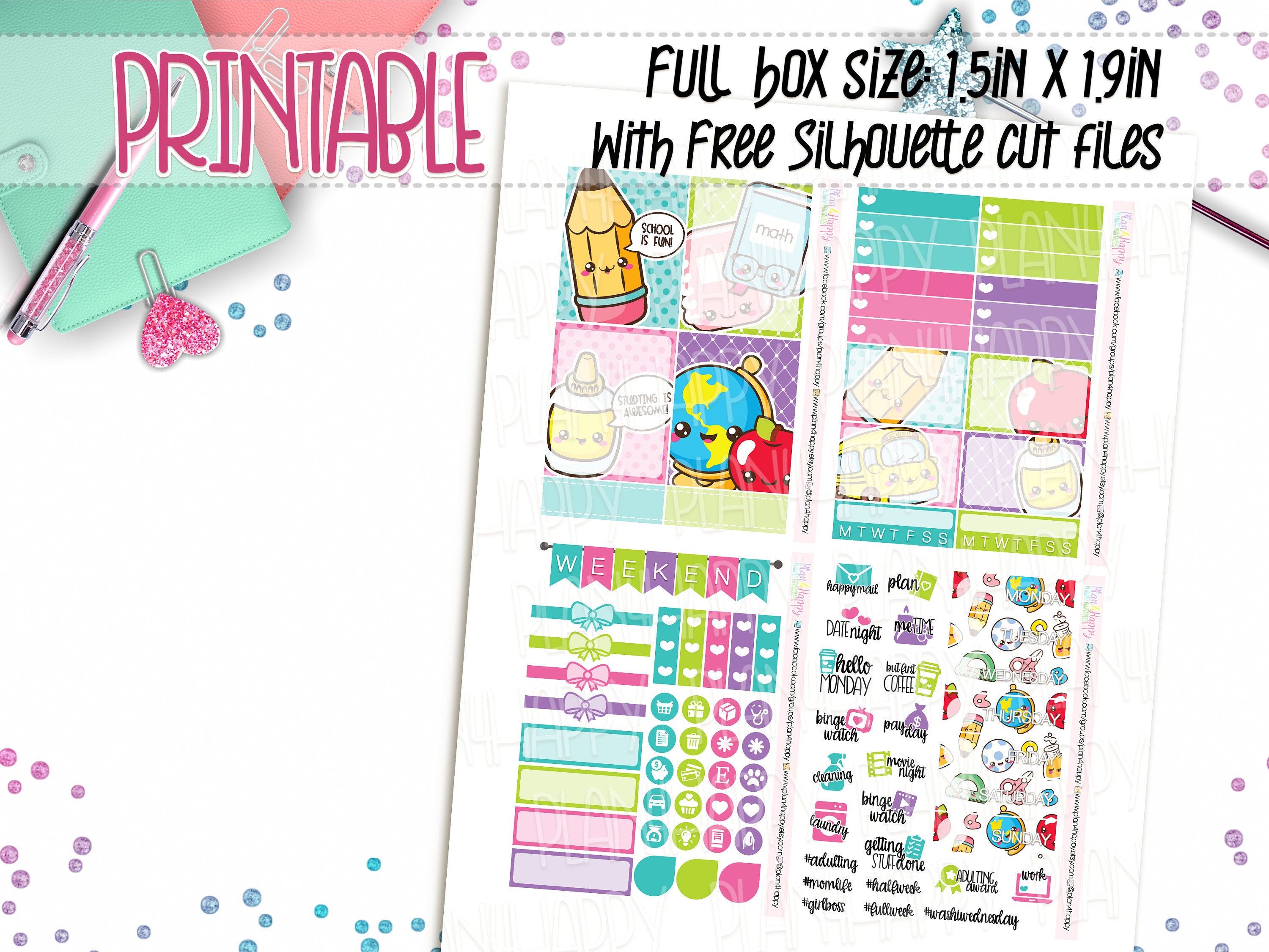 Printable Planner Stickers Mini Weekly Kit Kawaii Back to | Etsy