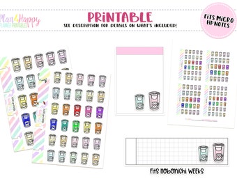 Printable Planner Stickers, Coffee Maker Stickers, Fits Micro Happy Notes, Tiny Stickers, Doodle Stickers, Hobonichi Weeks Stickers