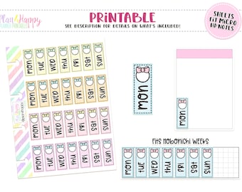 Bow Date Covers for Hobonichi Weeks, Printable Planner Stickers, Fits Micro Happy Notes, Hobonichi Weeks Stickers