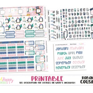 Hobonichi Cousin (A5) Monatliches Kit, Festliche Pinguine Monatliches Kit, Hobonichi A5, Hobonichi Stickers, Hobonichi Cousin, druckbare Sticker