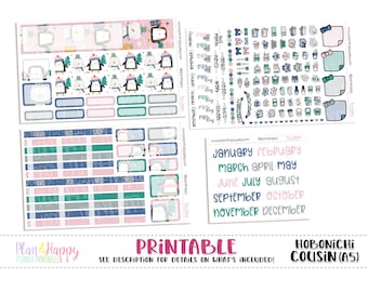 Hobonichi Cousin (A5) Monthly Kit, Festive Penguins Monthly Kit, Hobonichi A5, Hobonichi Stickers, Hobonichi Cousin, Printable Stickers