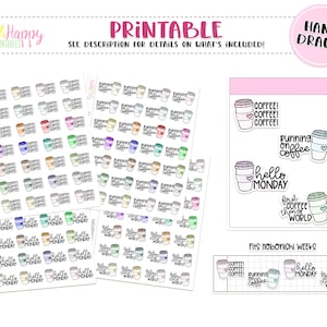 Printable Planner Stickers, Coffee Stickers, Planner Stickers, Doodle Stickers, Cute Stickers, Hand Drawn Stickers, Planner Icons