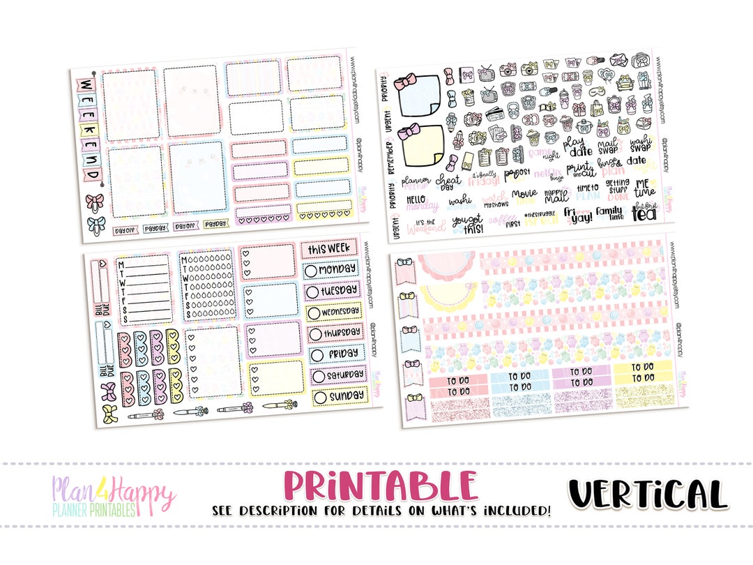 Printable Weekly Kit, Vertical Planner Weekly Kit, Kawaii Gummy Bears ...