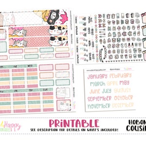 Kit mensal do primo Hobonichi (A5), kit mensal de gatos de sorvete, Hobonichi A5, adesivo Hobonichi, primo Hobonichi, adesivos de planejador para impressão