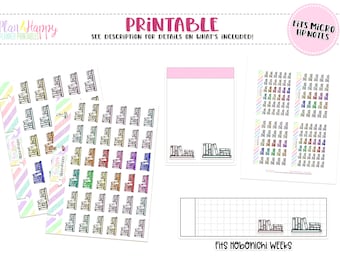 Printable Planner Stickers, Bookshelf Stickers, Fits Micro Happy Notes, Tiny Stickers, Doodle Stickers, Hobonichi Weeks Stickers