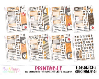 Hobonichi Original (A6) Weekly Kit, Fall Hedgies Weekly Kit, Printable Planner Stickers, Daily Kit, Hobonichi A6 Japanese Version