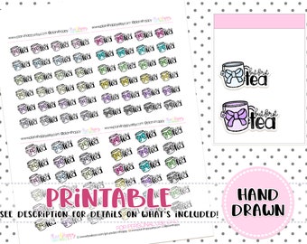 Printable Planner Stickers, "But First Tea" Stickers, Doodle Stickers, Printable Doodle Stickers, Hand Drawn, Doodle Planner Stickers