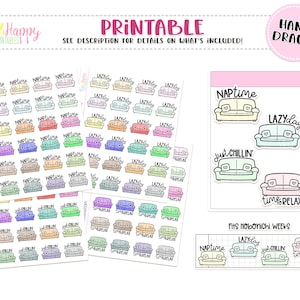 Printable Planner Stickers, Couch Stickers, Planner Stickers, Doodle Stickers, Cute Stickers, Hand Drawn Stickers, Planner Icons