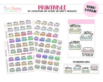 Printable Planner Stickers, Couch Stickers, Planner Stickers, Doodle Stickers, Cute Stickers, Hand Drawn Stickers, Planner Icons