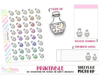 Potion Bottle, Printable Planner Stickers, Sheets Fit Micro Happy Notes, Doodle Stickers, Planner Icons, Doodle Icons