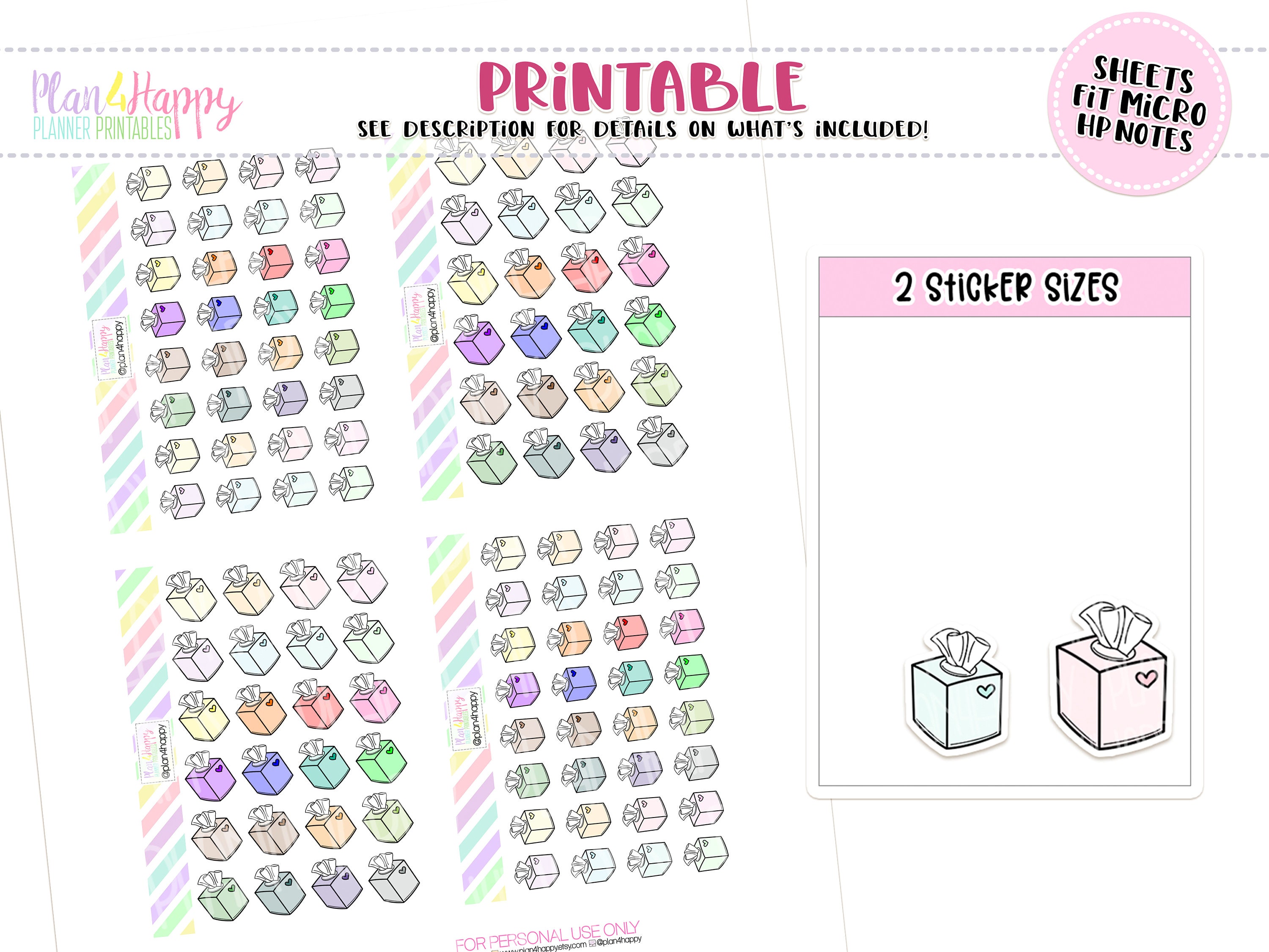 Tissue Note Sticker Tissue Box Stickers, Printable Planner Stickers, Sheets Fit Micro Happy ...