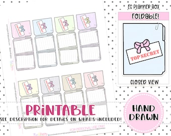 Printable, FOLDABLE Boxes, Fit Most Planners, Top Secret Folder Foldable Boxes, Printable Planner Stickers, Hand Drawn Stickers