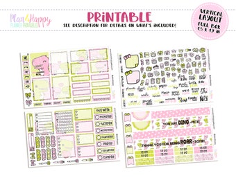 Printable Weekly Kit,  Vertical Planner Weekly Kit, T-Rex Valentines Weekly Kit, Printable Planner Stickers, Printable Stickers