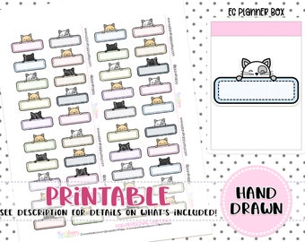 Printable Planner Stickers, Peekaboo Cat Quarter Boxes, Doodle Stickers, Printable Doodle Stickers, Hand Drawn Stickers, Peekaboo Stickers