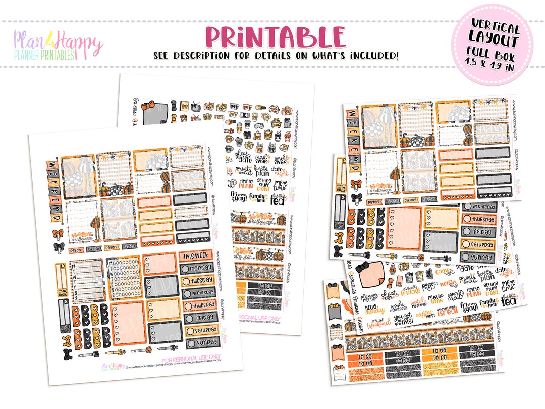 Printable Weekly Kit, Vertical Planner Weekly Kit, Halloween Weekly Kit ...